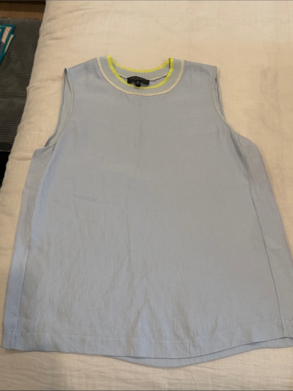 rag & bone Light Blue Tank with Neon Yellow Rib Trim